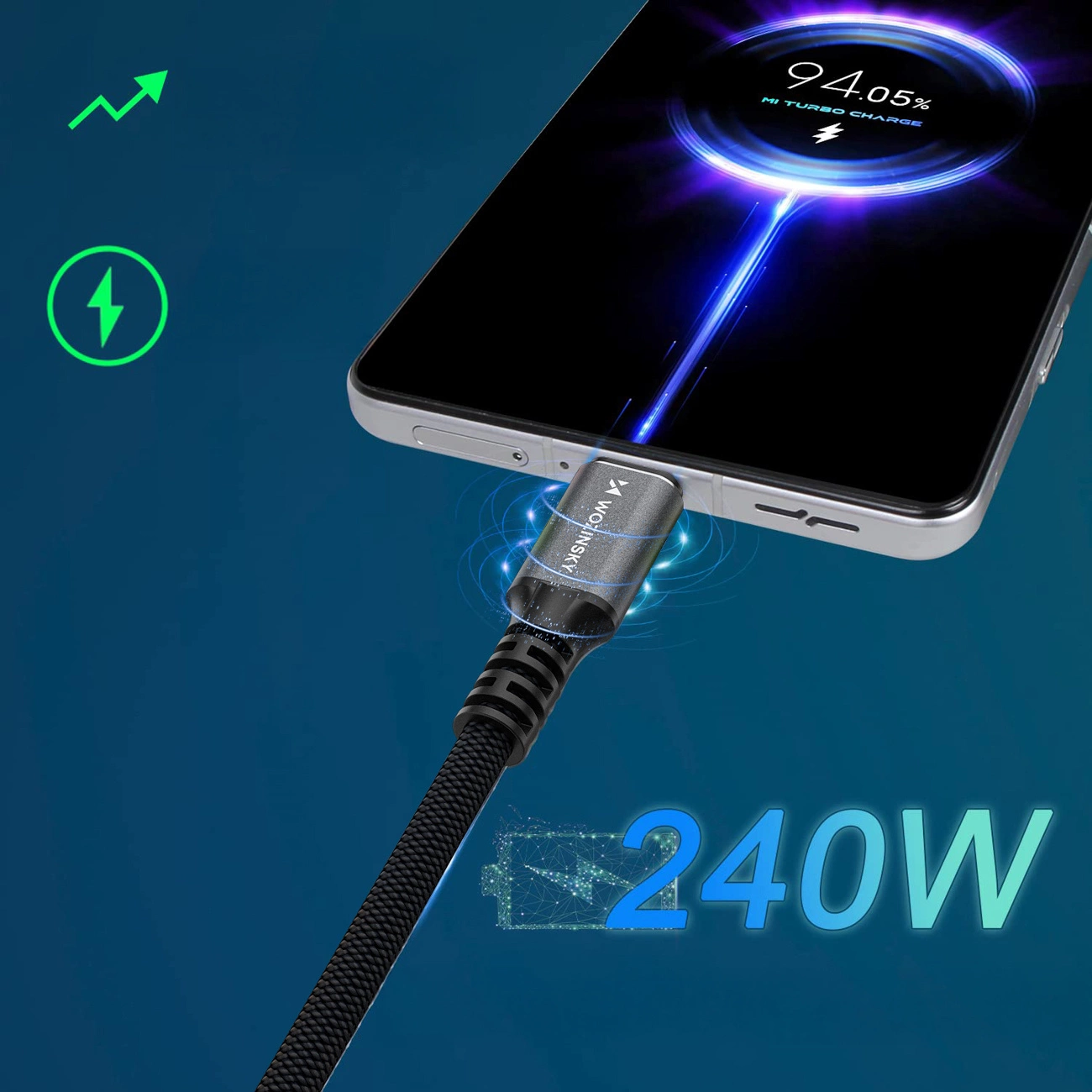 Кабел за данни и зареждане USB-C - USB-C WZK WPS-UY42S, 240W, 2m, Черен