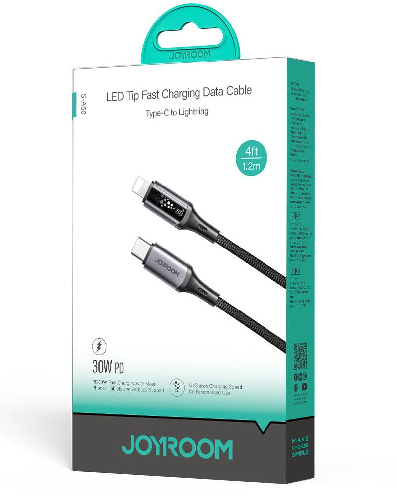 Кабел за данни и зареждане USB-C - Lightning Joyroom S-A60 StarTalk, 30W, 1.2m, Черен