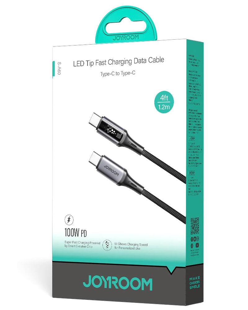 Кабел за данни и зареждане USB-C - USB-C Joyroom S-A60 StarTalk, 100W, 1.2m, Черен