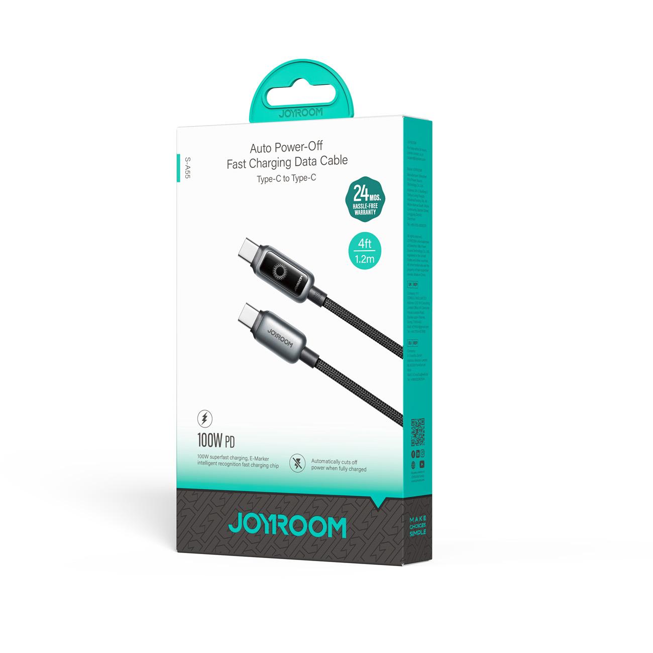 Кабел за данни и зареждане USB-C - USB-C Joyroom S-A55 StarFlight Display, 100W, 1.2m, Черен