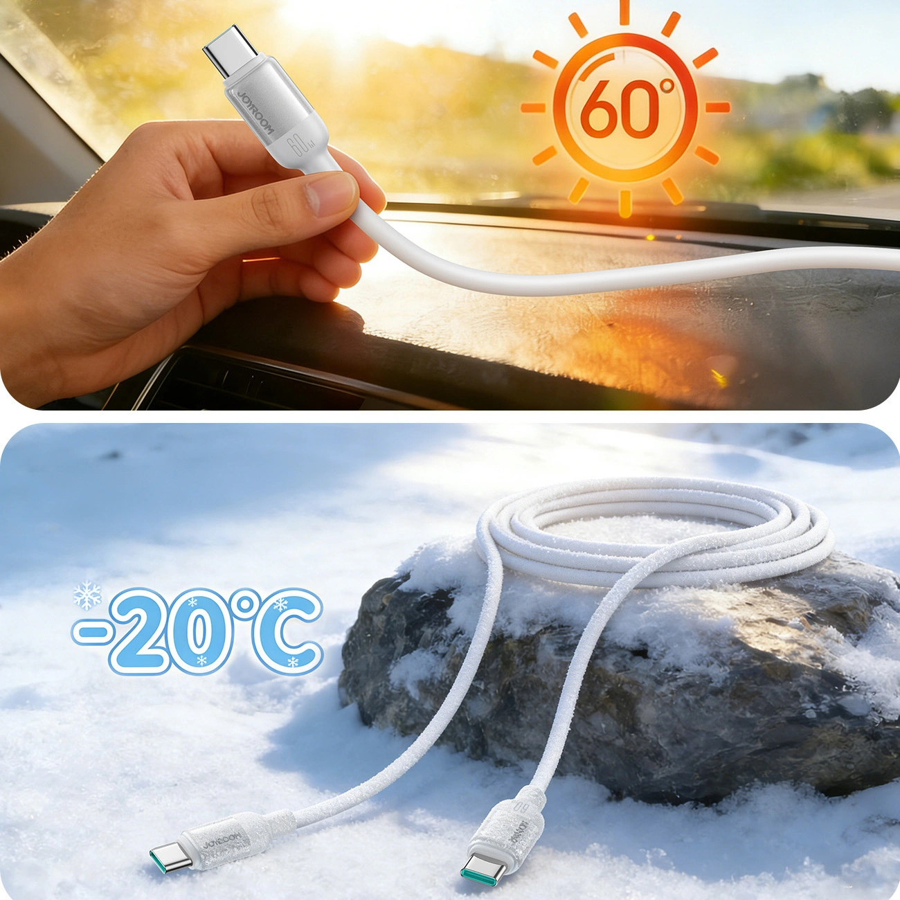 Кабел за данни и зареждане USB-C - USB-C Joyroom S-A62 Lively, 60W, 1.2м, бял