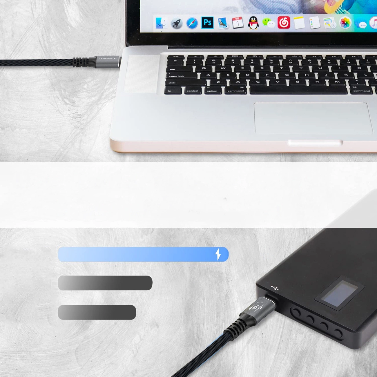 Кабел за данни и зареждане USB-C - USB-C WZK WPS-UY42S, 240W, 2m, Черен