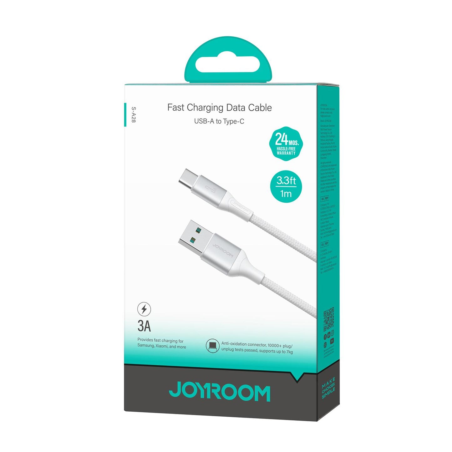 Кабел за данни и зареждане USB-A - USB-C Joyroom S-A28 Flash, 18W, 1m, Бял