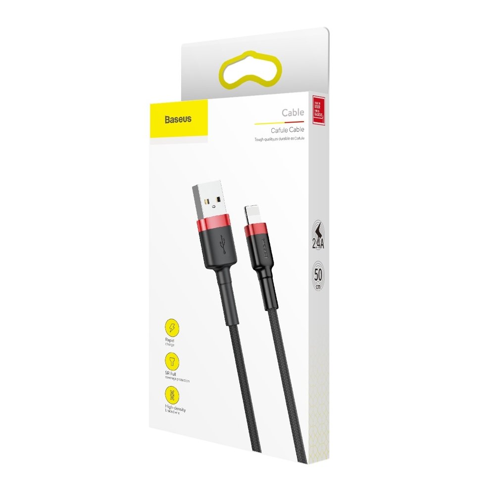 Кабел за данни и зареждане USB-A - Lightning Baseus Cafule, 18W, 0.5m, Червен CALKLF-A19