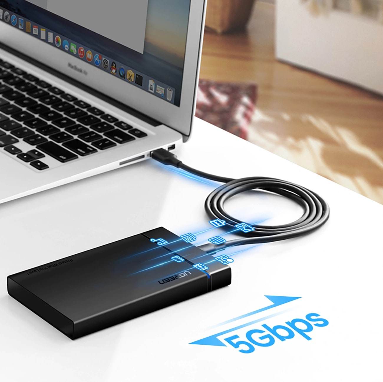 Кабел за данни и зареждане USB-A - USB-C UGREEN US184, 18W, 0.5m, Черен