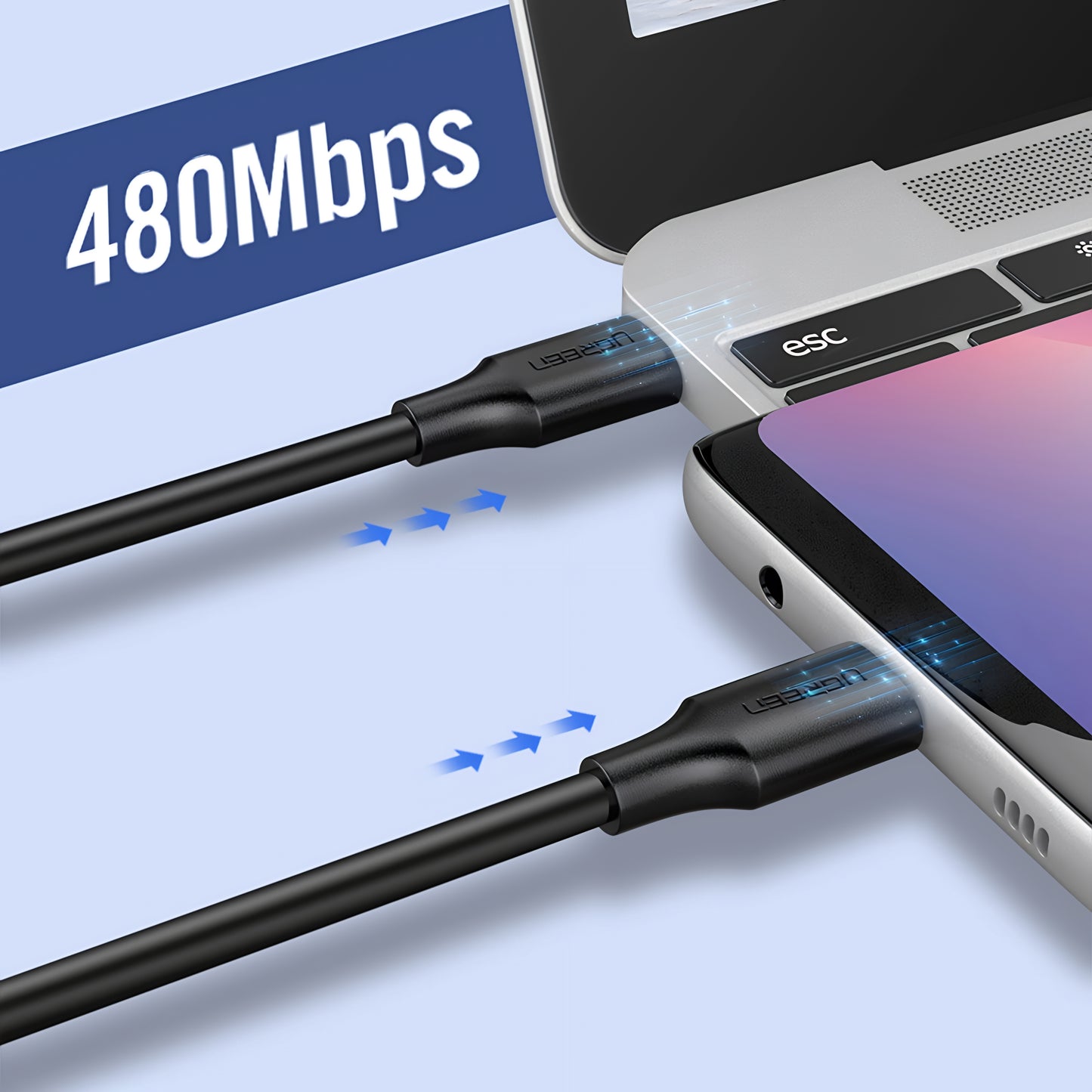 Кабел за данни и зареждане USB-C - USB-C UGREEN US286, 60W, 3m, Черен