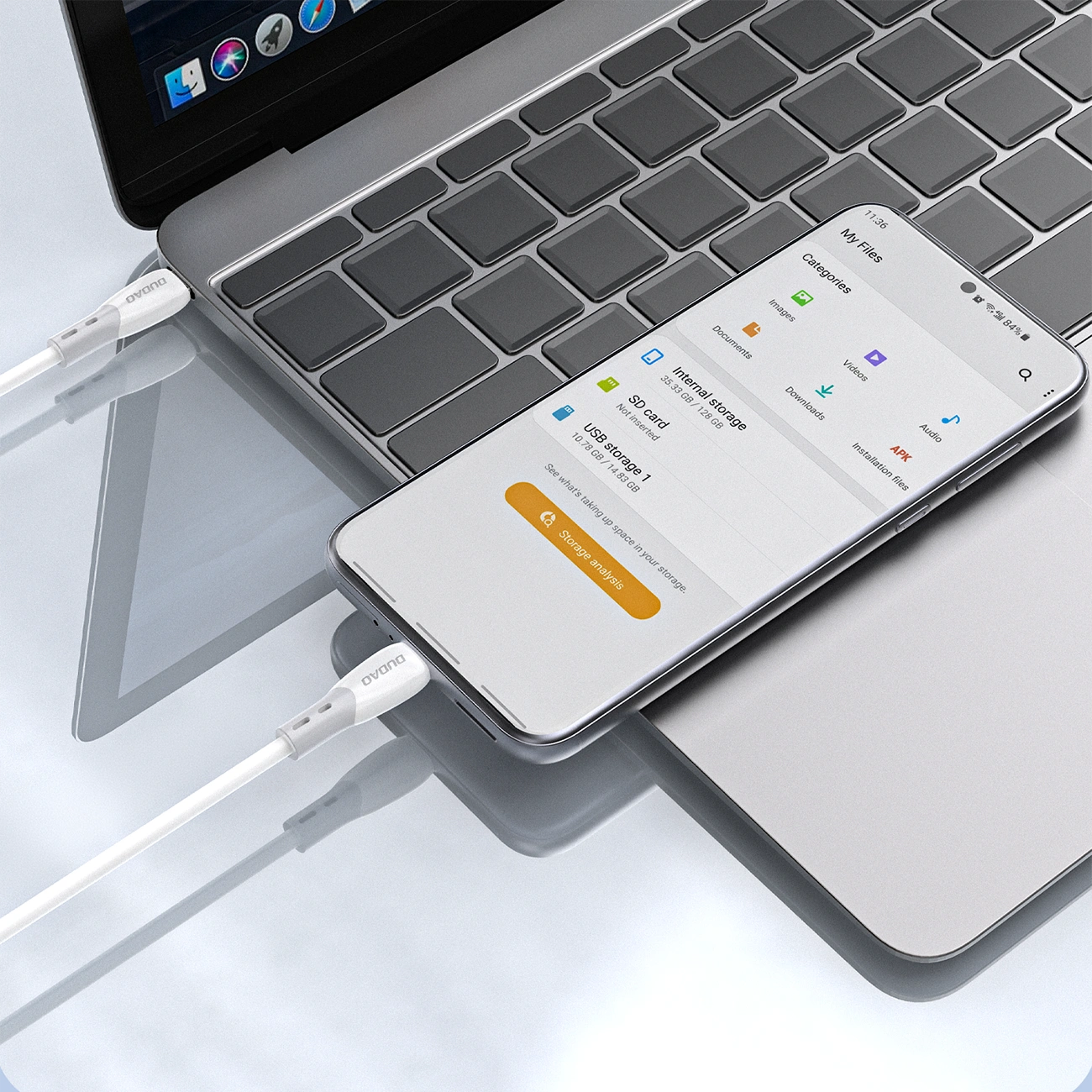 Кабел за данни и зареждане USB-C - USB-C Dudao L25SC, 60W, 2m, Бял