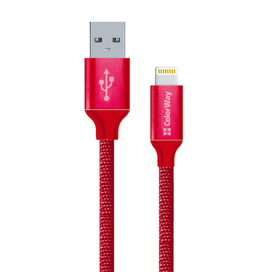 USB-A to Lightning Data and Charging Cable ColorWay CW-CBUL004, 18W, 1m, Red