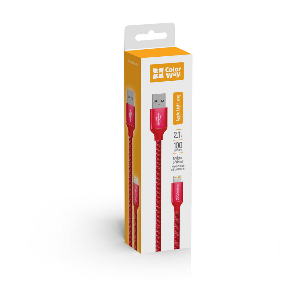 Кабел за данни и зареждане USB-A - Lightning ColorWay CW-CBUL004, 18W, 1m, Червен