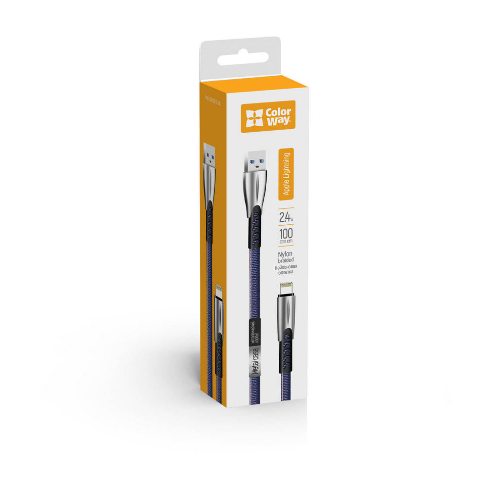 Кабел за данни и зареждане USB-A - Lightning ColorWay CW-CBUL010, 18W, 1m, Син