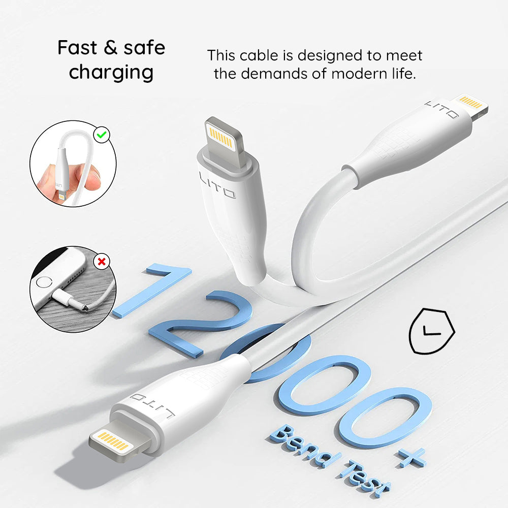Кабел за данни и зареждане USB-A - Lightning Lito LD03L, 18W, 1m, Бял