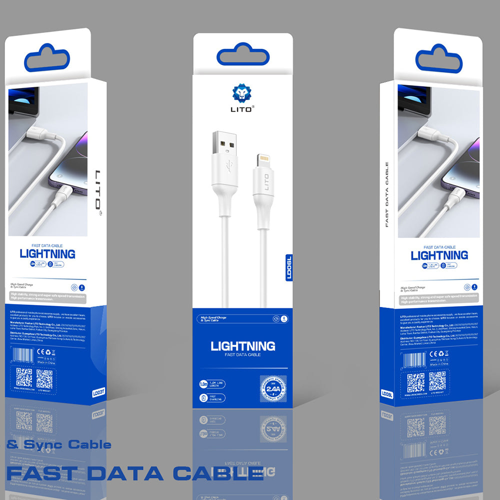 Кабел за данни и зареждане USB-A - Lightning Lito LD06L, 18W, 1m, Бял