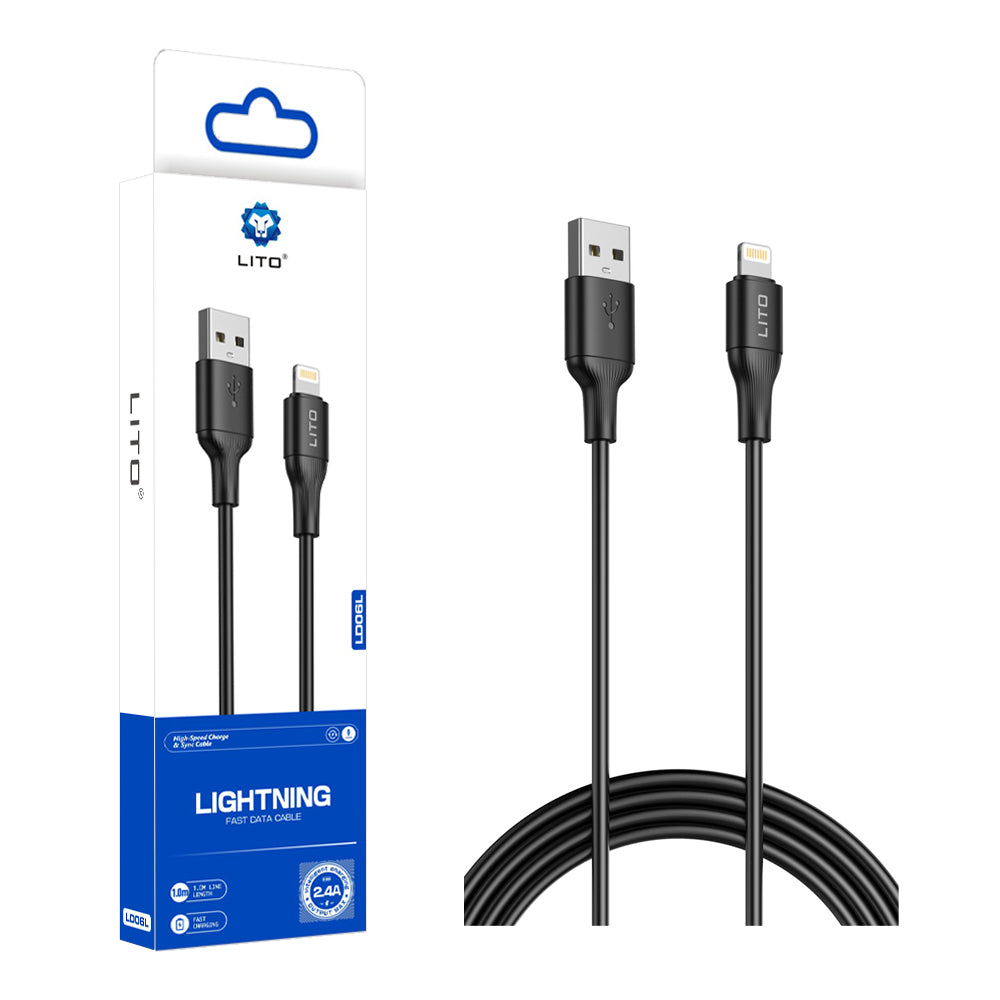 Кабел за данни и зареждане USB-A - Lightning Lito LD06L, 18W, 1m, Черен
