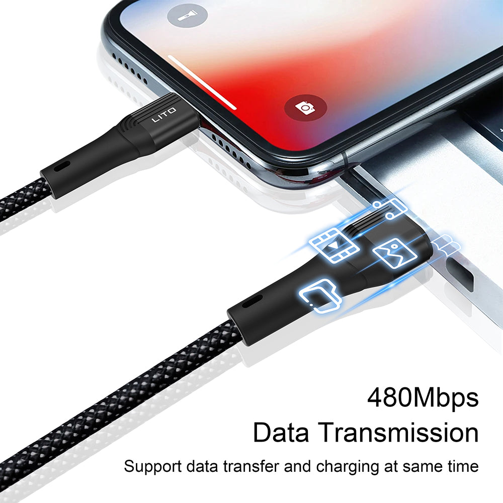 Кабел за данни и зареждане USB-A - Lightning Lito LD14, 18W, 1m, Черен