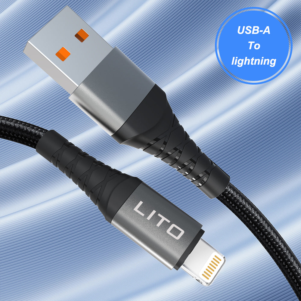 Кабел за данни и зареждане USB-A - Lightning Lito LD22L, 18W, 2m, Черен