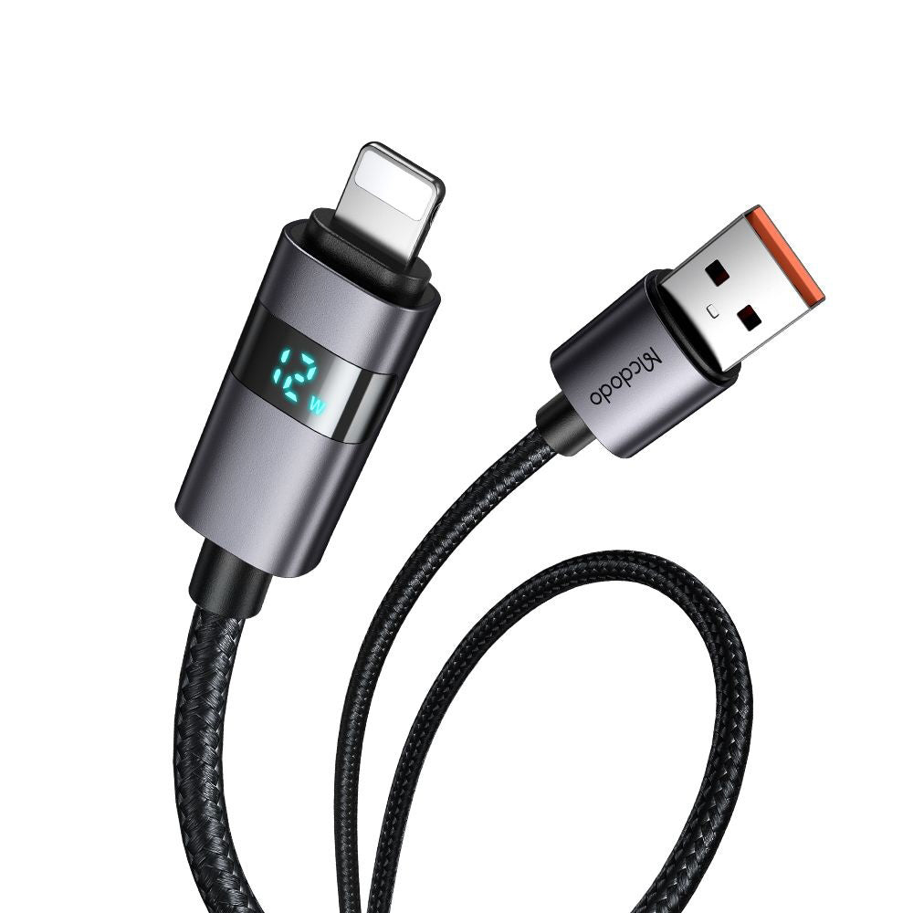Кабел за данни и зареждане USB-A - Lightning McDodo CA-6490 Display, 18W, 1.2m, Черен