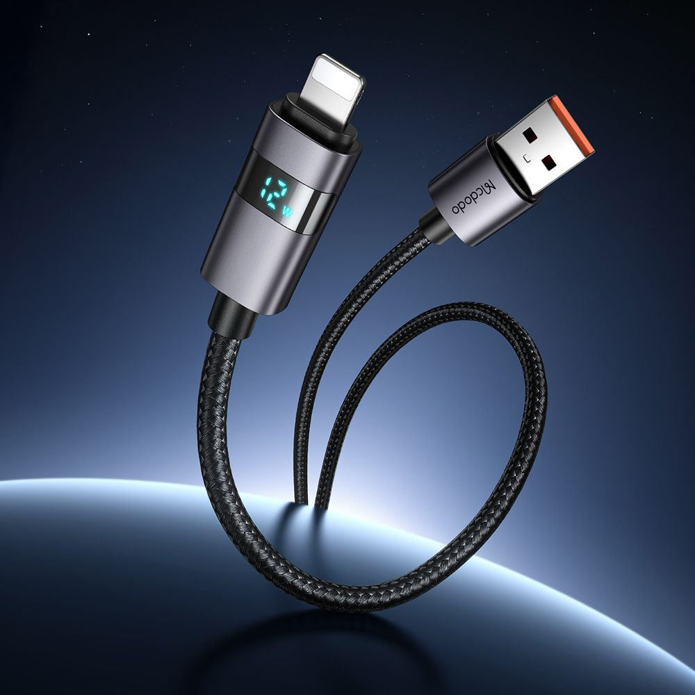 Кабел за данни и зареждане USB-A - Lightning McDodo CA-6490 Display, 18W, 1.2m, Черен