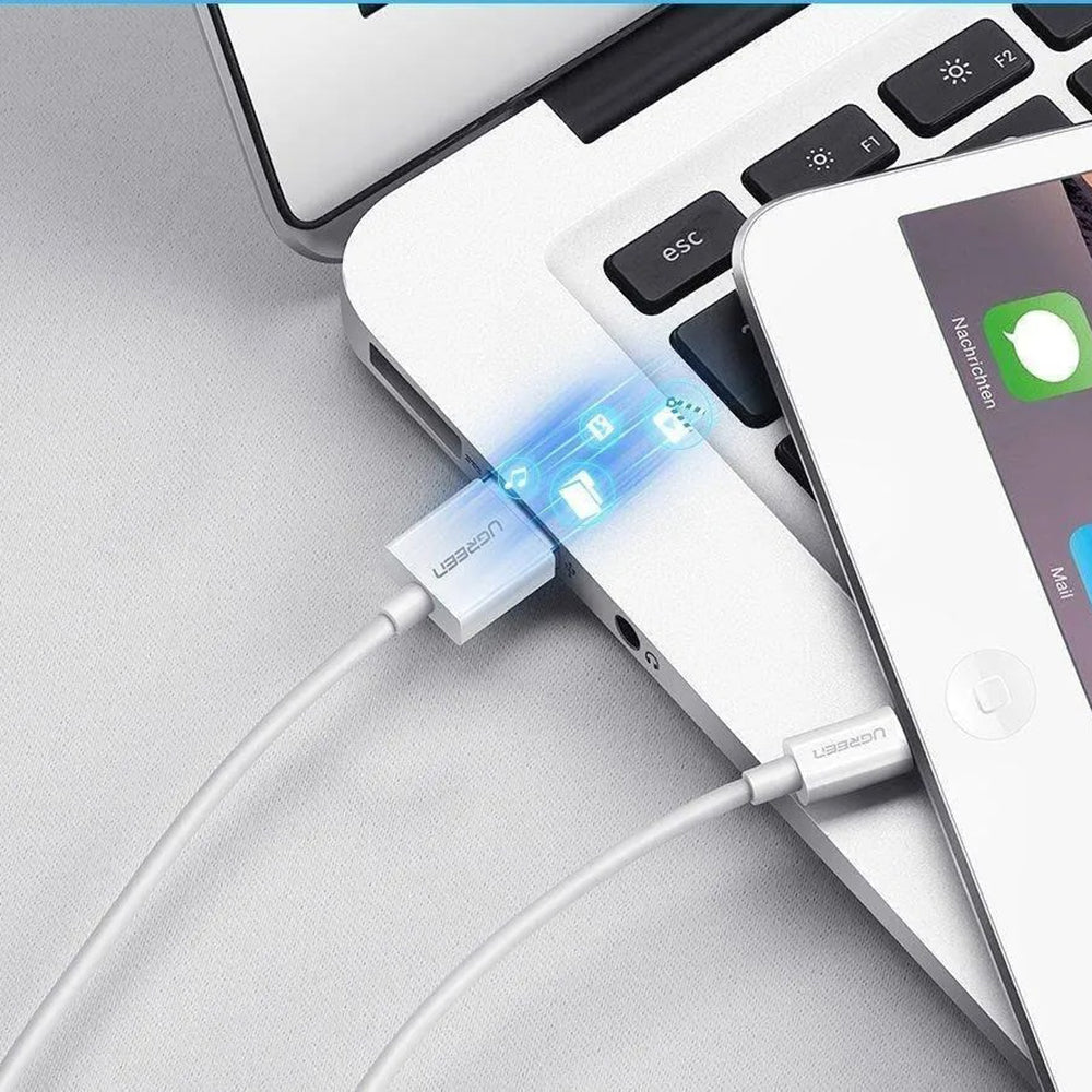 Кабел за данни и зареждане USB-A - Lightning UGREEN US155 (20730), 18W, 2m, Бял