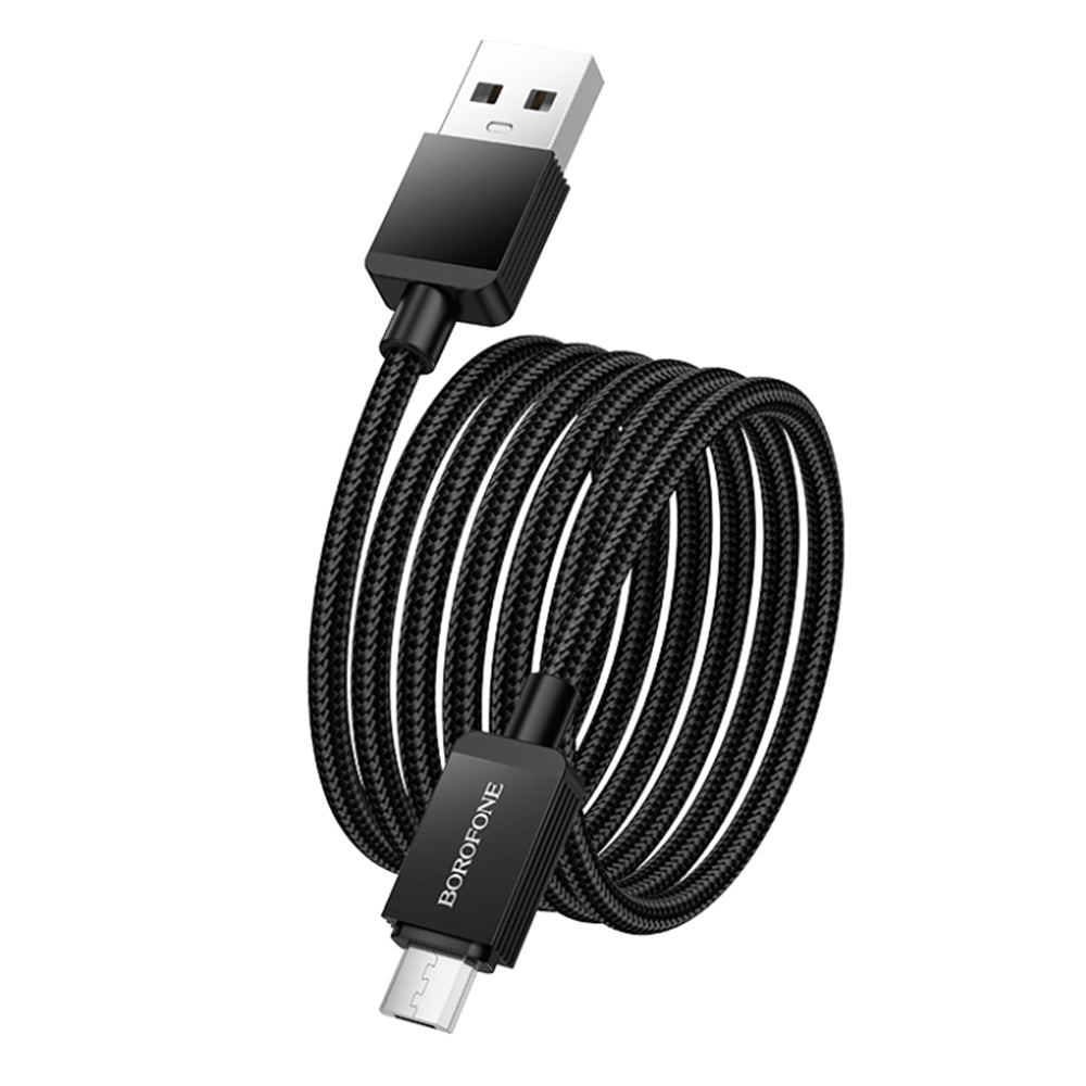Кабел за данни и зареждане USB-A - microUSB Borofone BX120 Placer, 18W, 1m, Черен