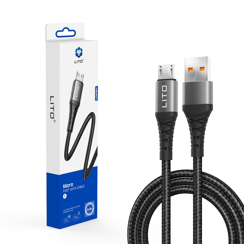 Кабел за данни и зареждане USB-A - microUSB Lito LD08V, 18W, 1m, Черен