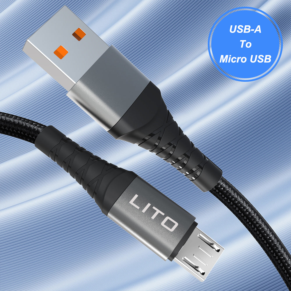 Кабел за данни и зареждане USB-A - microUSB Lito LD08V, 18W, 1m, Черен