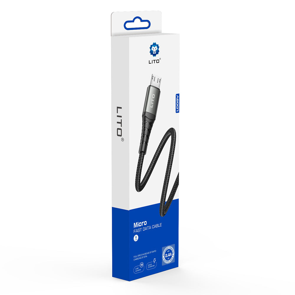 Кабел за данни и зареждане USB-A - microUSB Lito LD08V, 18W, 1m, Черен