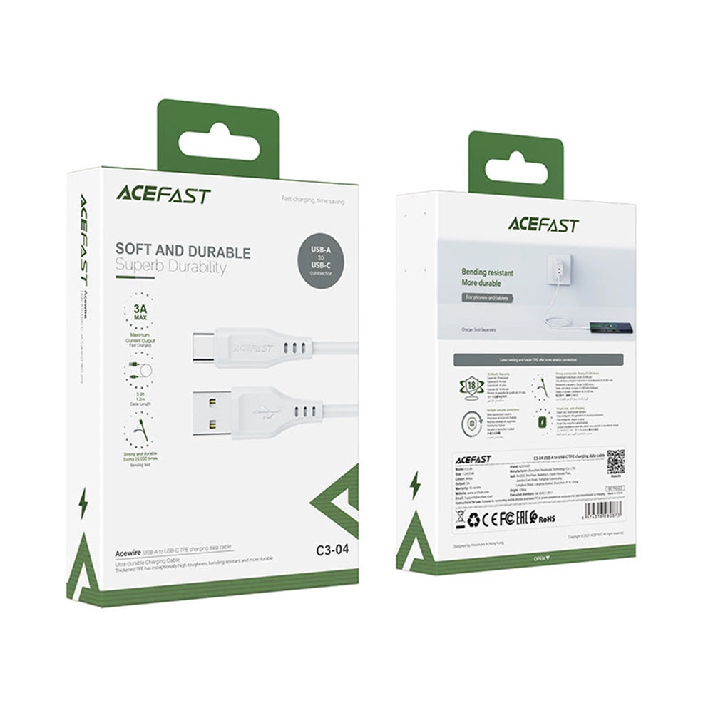 Кабел за данни и зареждане USB-A - USB-C Acefast C3-03, 60W, 1.2m, Бял