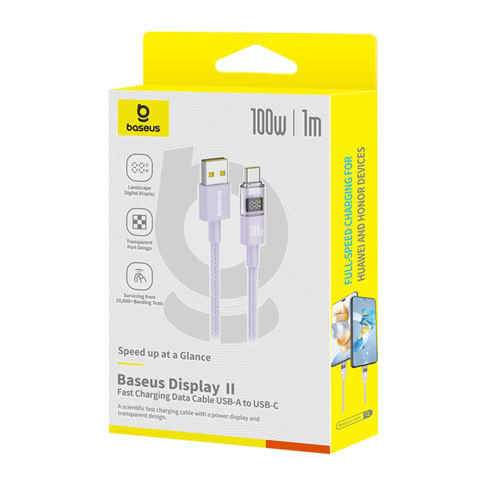 Кабел за данни и зареждане USB-A - USB-C Baseus Display 2, 100W, 1m, Лилав P10382701511-00