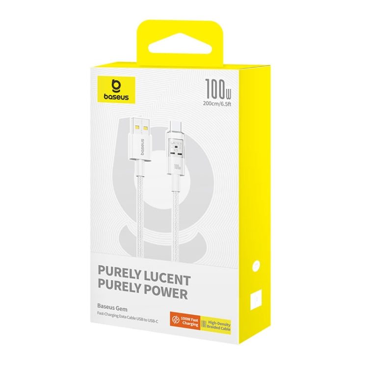 Кабел за данни и зареждане USB-A - USB-C Baseus Gem, 100W, 2m, Бял P10373002211-01