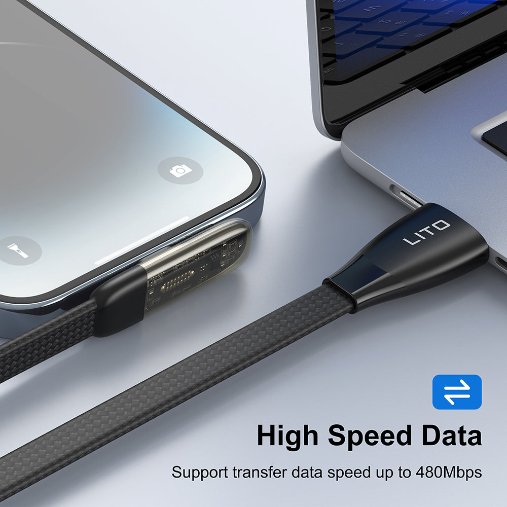 Кабел за данни и зареждане USB-A - USB-C Lito LD11C, 18W, 1m, Черен
