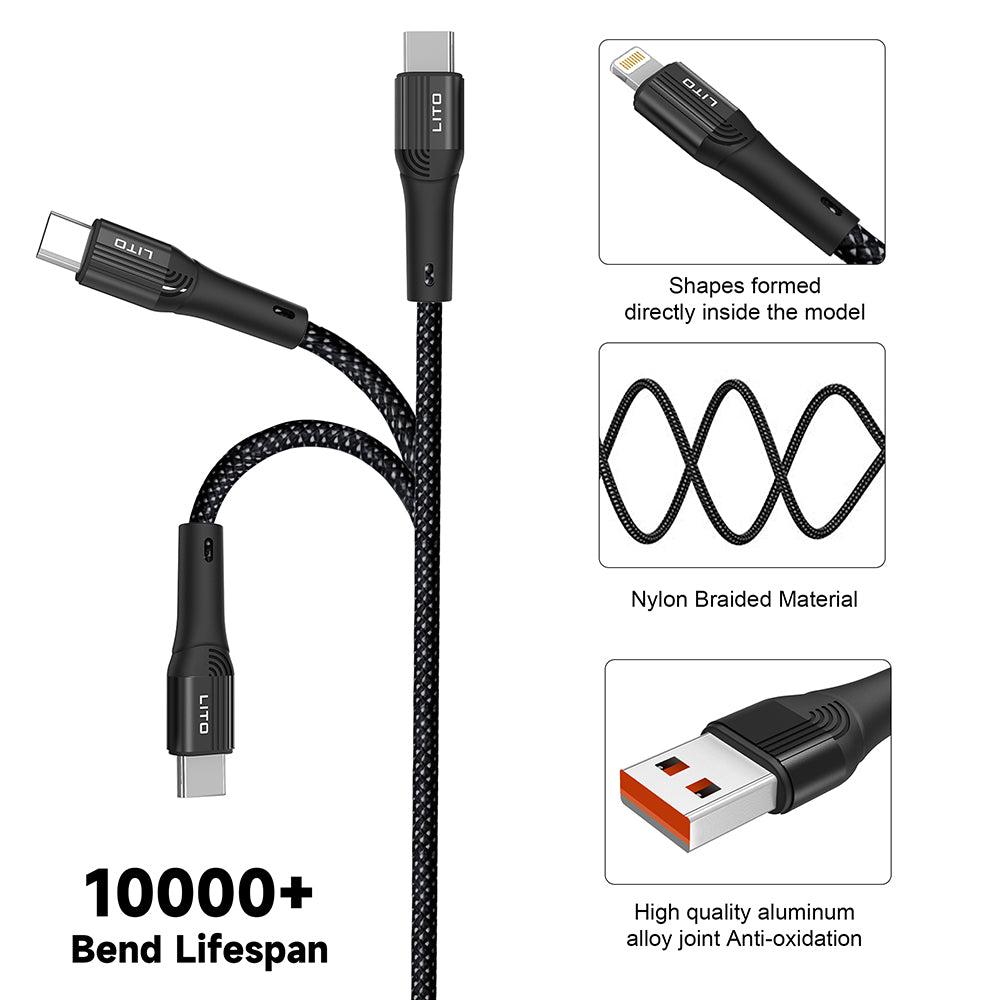 Кабел за данни и зареждане USB-A - USB-C Lito LD14, 60W, 1m, Черен