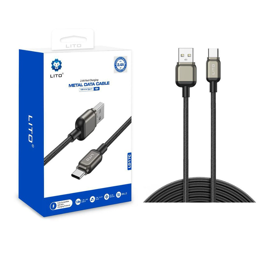 Кабел за данни и зареждане USB-A - USB-C Lito LD17, 18W, 1m, Черен