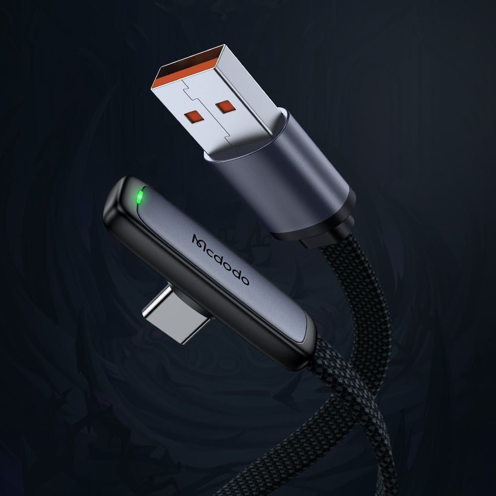 Кабел за данни и зареждане USB-A - USB-C McDodo CA-3340 Angled, 100W, 1.2m, Черен