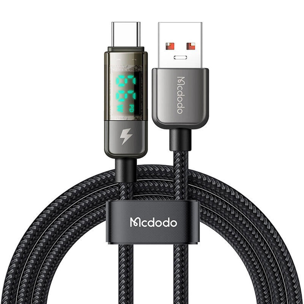 Кабел за данни и зареждане USB-A - USB-C McDodo CA-3630 Display Auto Power Off, 66W, 1.2m, Черен