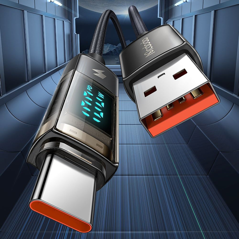 Кабел за данни и зареждане USB-A - USB-C McDodo CA-3630 Display Auto Power Off, 66W, 1.2m, Черен