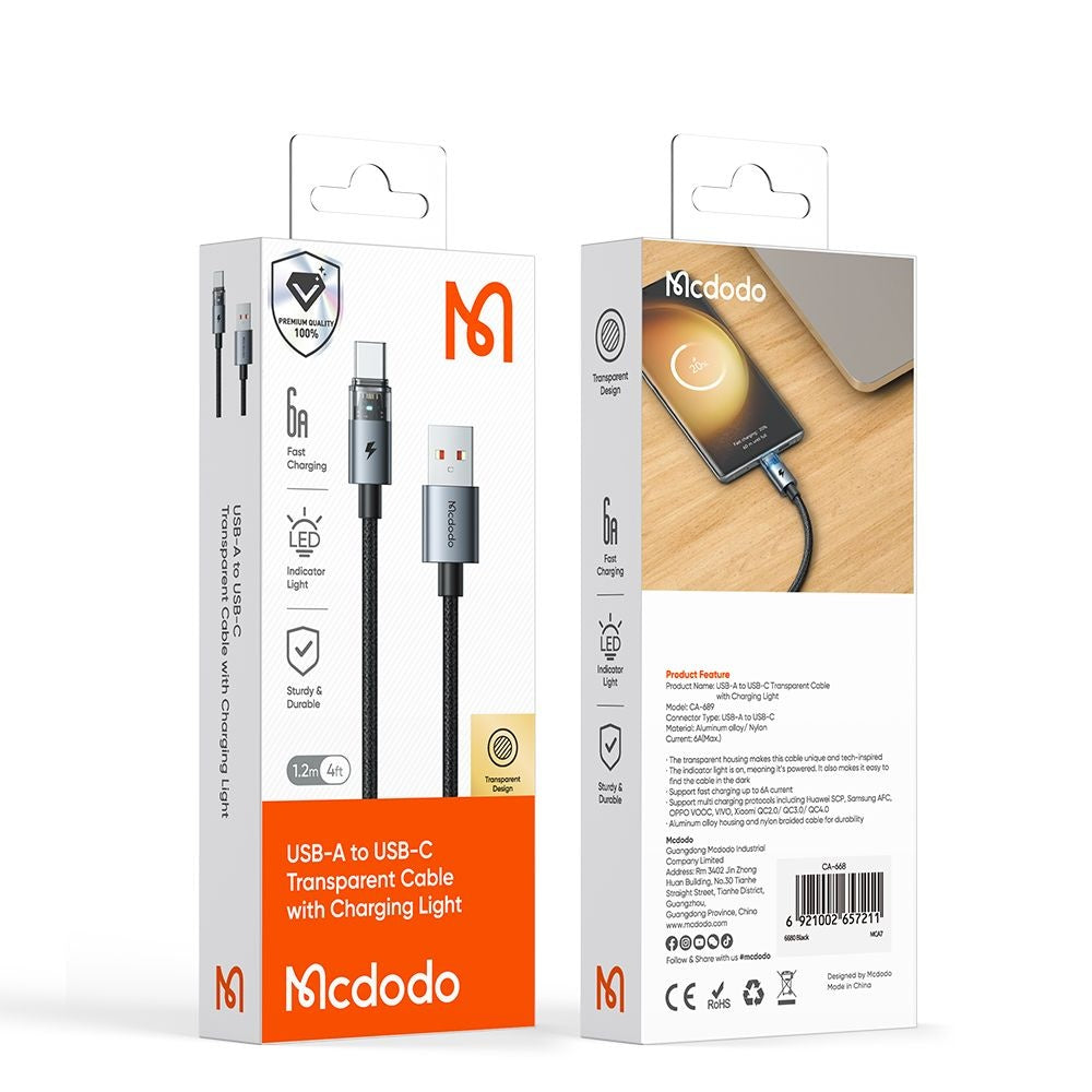 Кабел за данни и зареждане USB-A - USB-C McDodo CA-6890, 66W, 1.2m, Черен