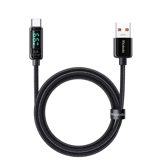 Кабел за данни и зареждане USB-A - USB-C McDodo CA-8690 Display, 66W, 1.2m, Черен