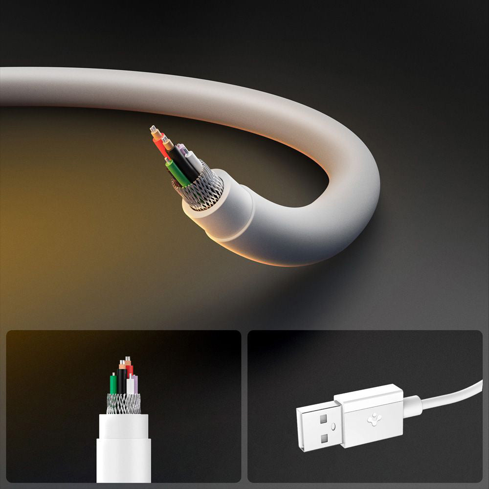 Кабел за данни и зареждане USB-A - USB-C Spigen Essential, 60W, 2m, Бял ACA08716