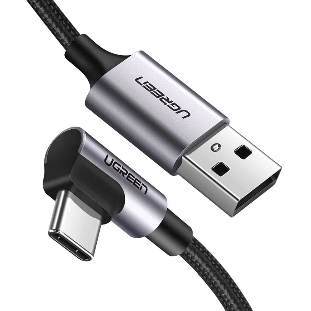 Кабел за данни и зареждане USB-A - USB-C UGREEN US284 Angled, 18W, 0.5m, Сив