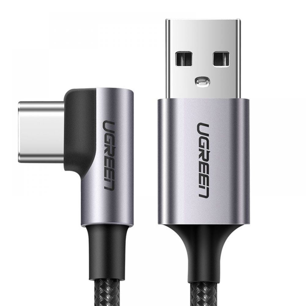 Кабел за данни и зареждане USB-A - USB-C UGREEN US284 Angled, 18W, 0.5m, Сив