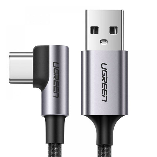 Кабел за данни и зареждане USB-A - USB-C UGREEN US284 Angled, 18W, 0.5m, Сив