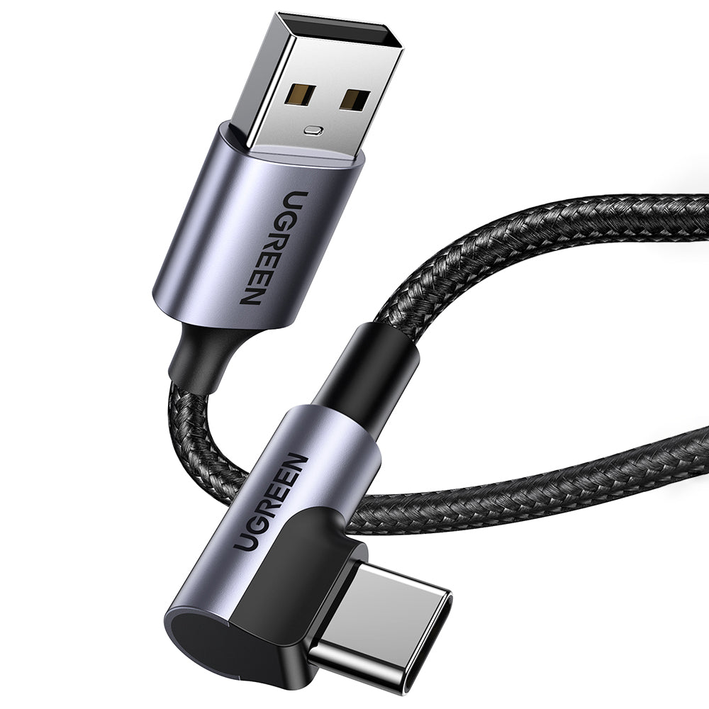 Кабел за данни и зареждане USB-A - USB-C UGREEN US284 Angled, 18W, 0.5m, Сив