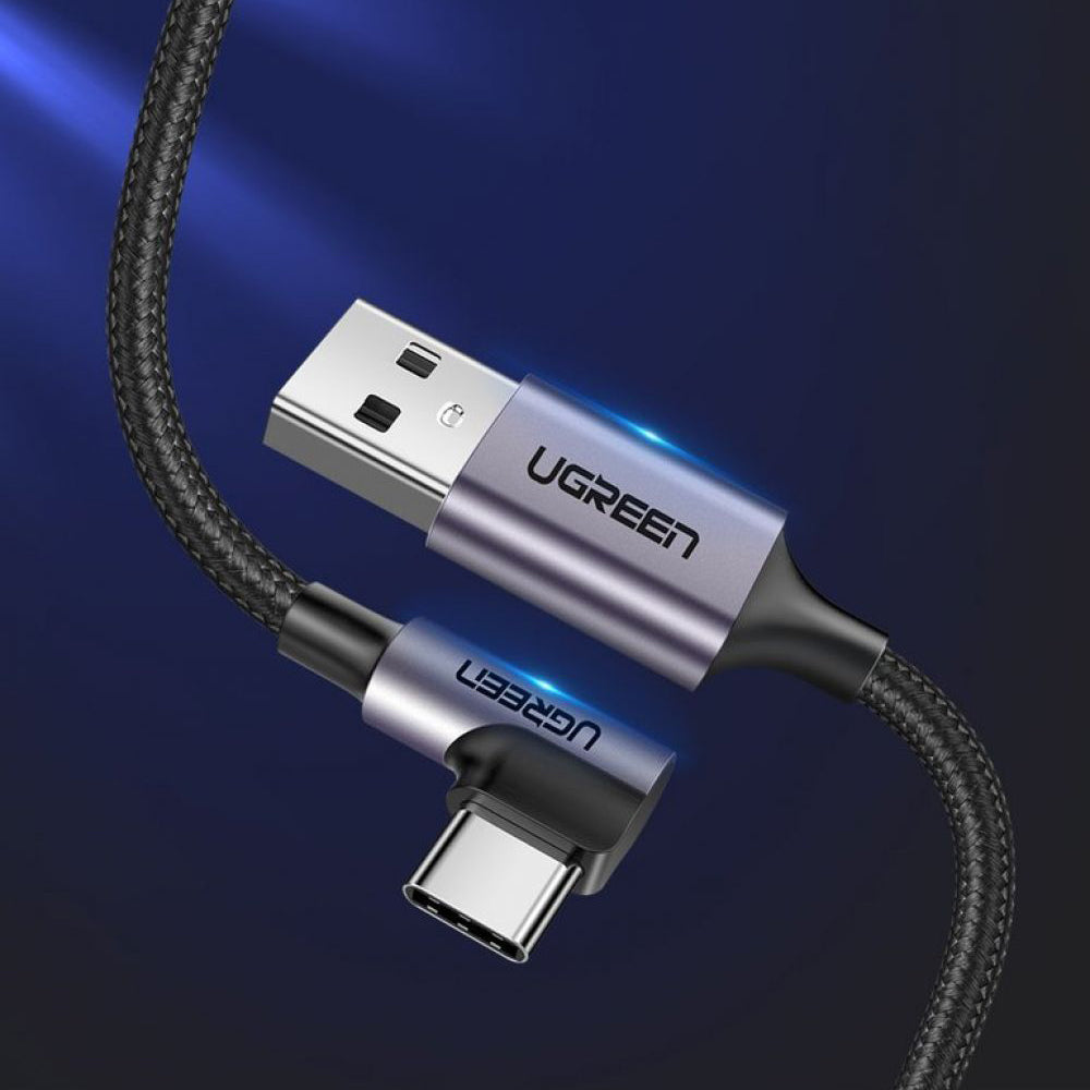 Кабел за данни и зареждане USB-A - USB-C UGREEN US284 Angled, 18W, 0.5m, Сив