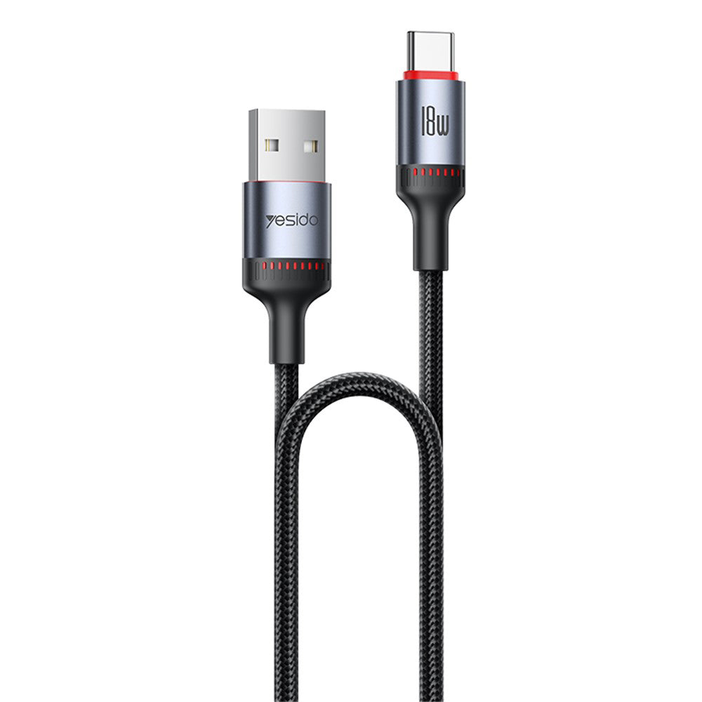 Кабел за данни и зареждане USB-A - USB-C Yesido CA129C, 18W, 1.2m, Черен