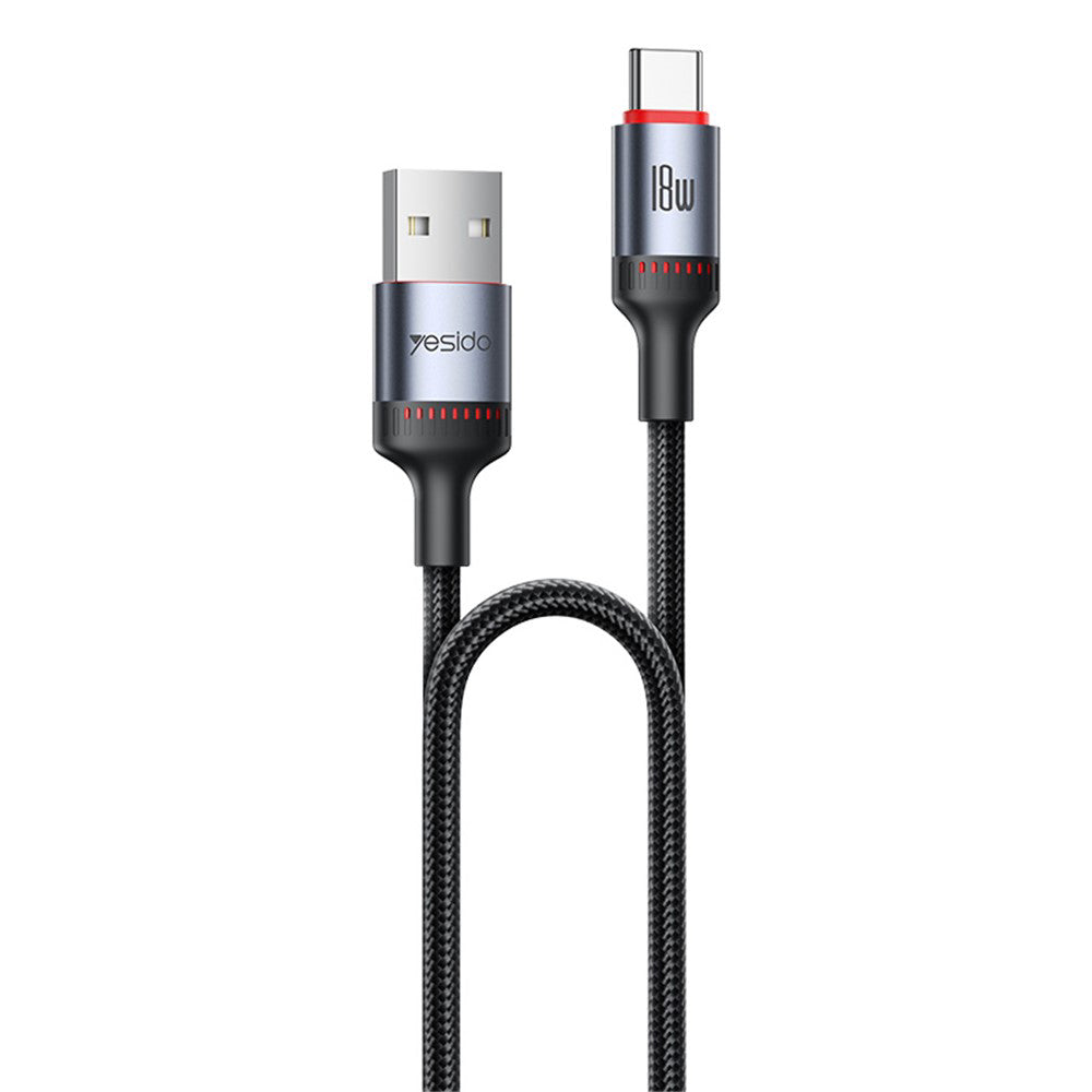 Кабел за данни и зареждане USB-A - USB-C Yesido CA130C, 18W, 2m, Черен
