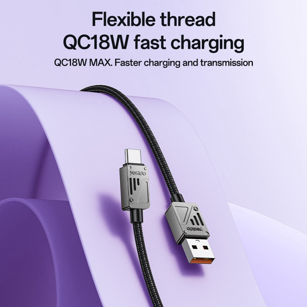 Кабел за данни и зареждане USB-A - USB-C Yesido CA135C, 18W, 1.2m, Черен
