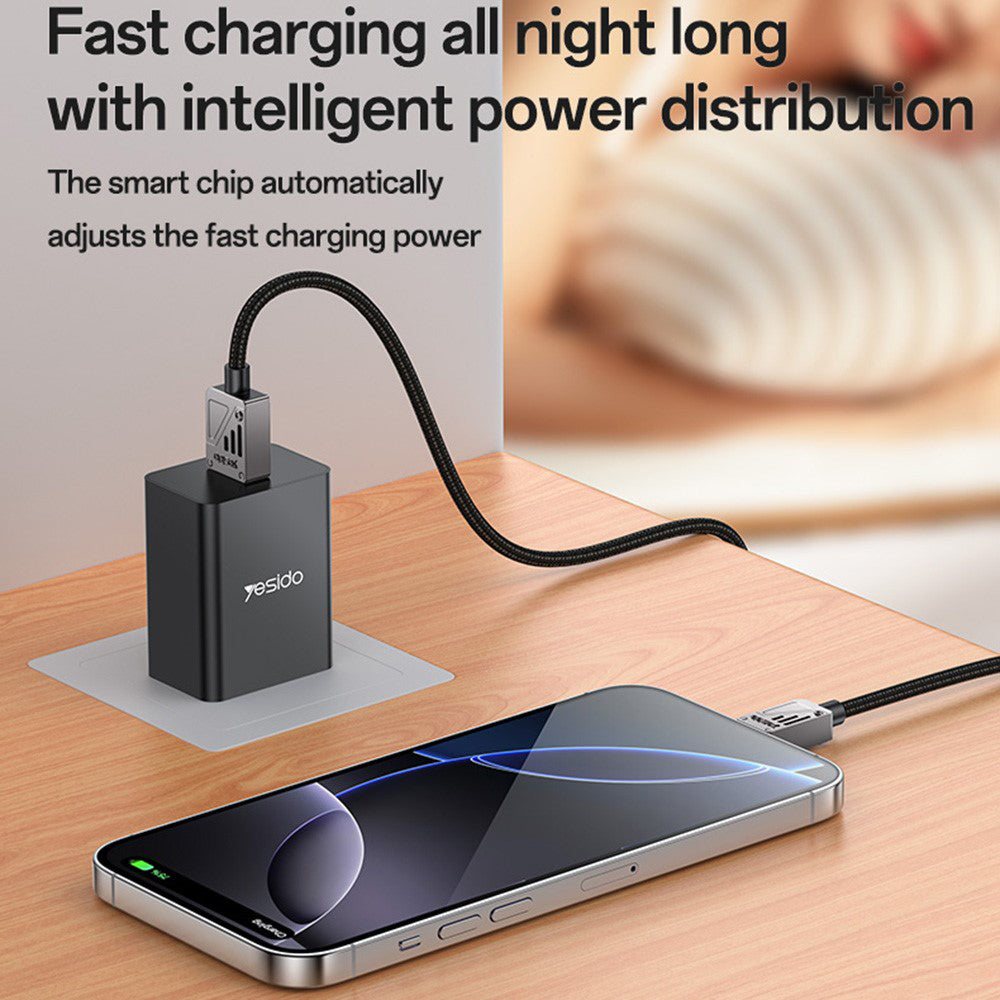 Кабел за данни и зареждане USB-A - USB-C Yesido CA135C, 18W, 1.2m, Черен