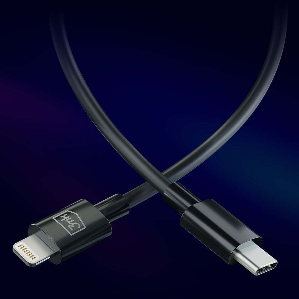 Кабел за данни и зареждане USB-C - Lightning 3MK Hyper, 20W, 1.2м, бял