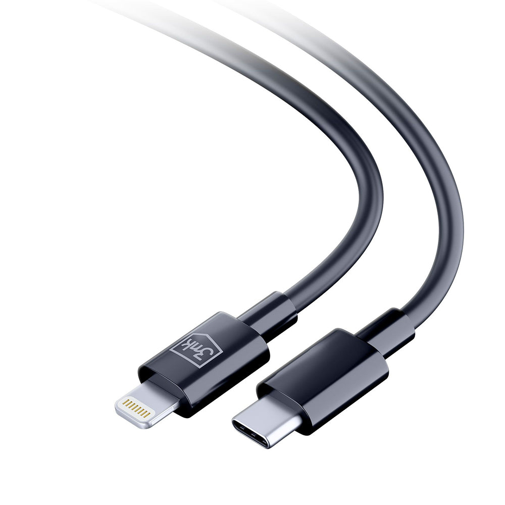 Кабел за данни и зареждане USB-C - Lightning 3MK Hyper, 20W, 1.2м, бял