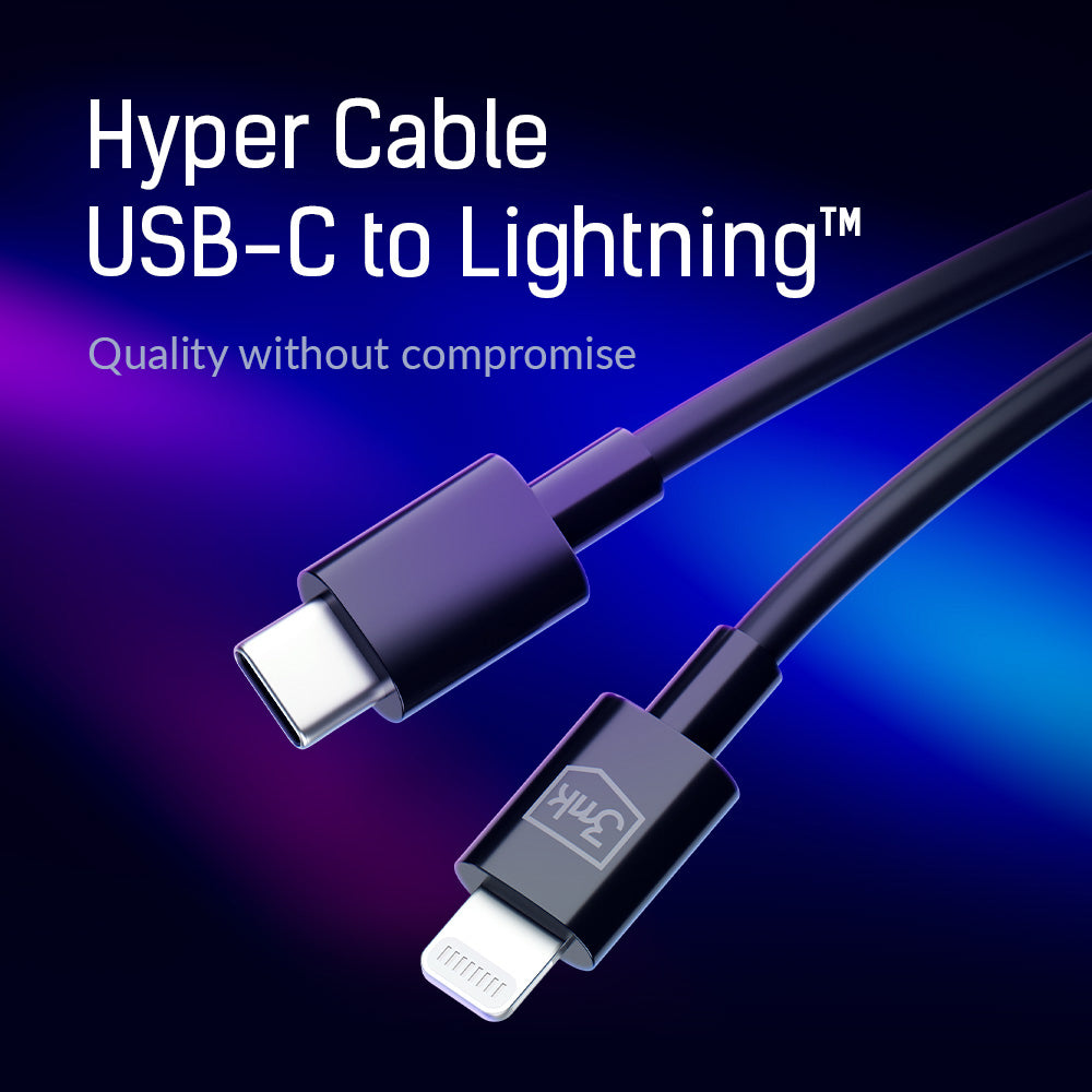 Кабел за данни и зареждане USB-C - Lightning 3MK Hyper, 20W, 1.2м, бял